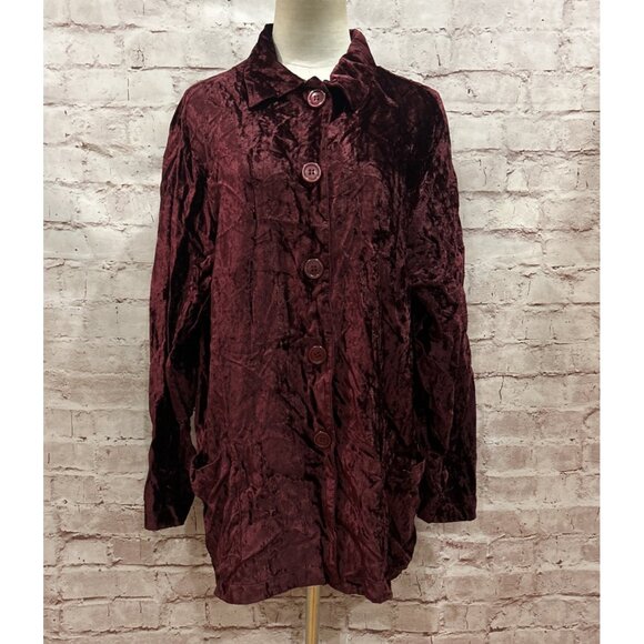 EXPRESS 90s Compagnie Internationale Rayon Velvet Button Front Jacket Wine Sz M - Picture 1 of 5